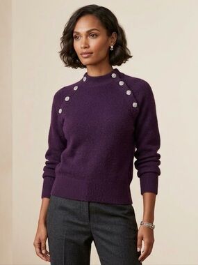NWT $109 Ann Taylor Women’s purple Embellished Mock Neck Sweater Knit Size M
